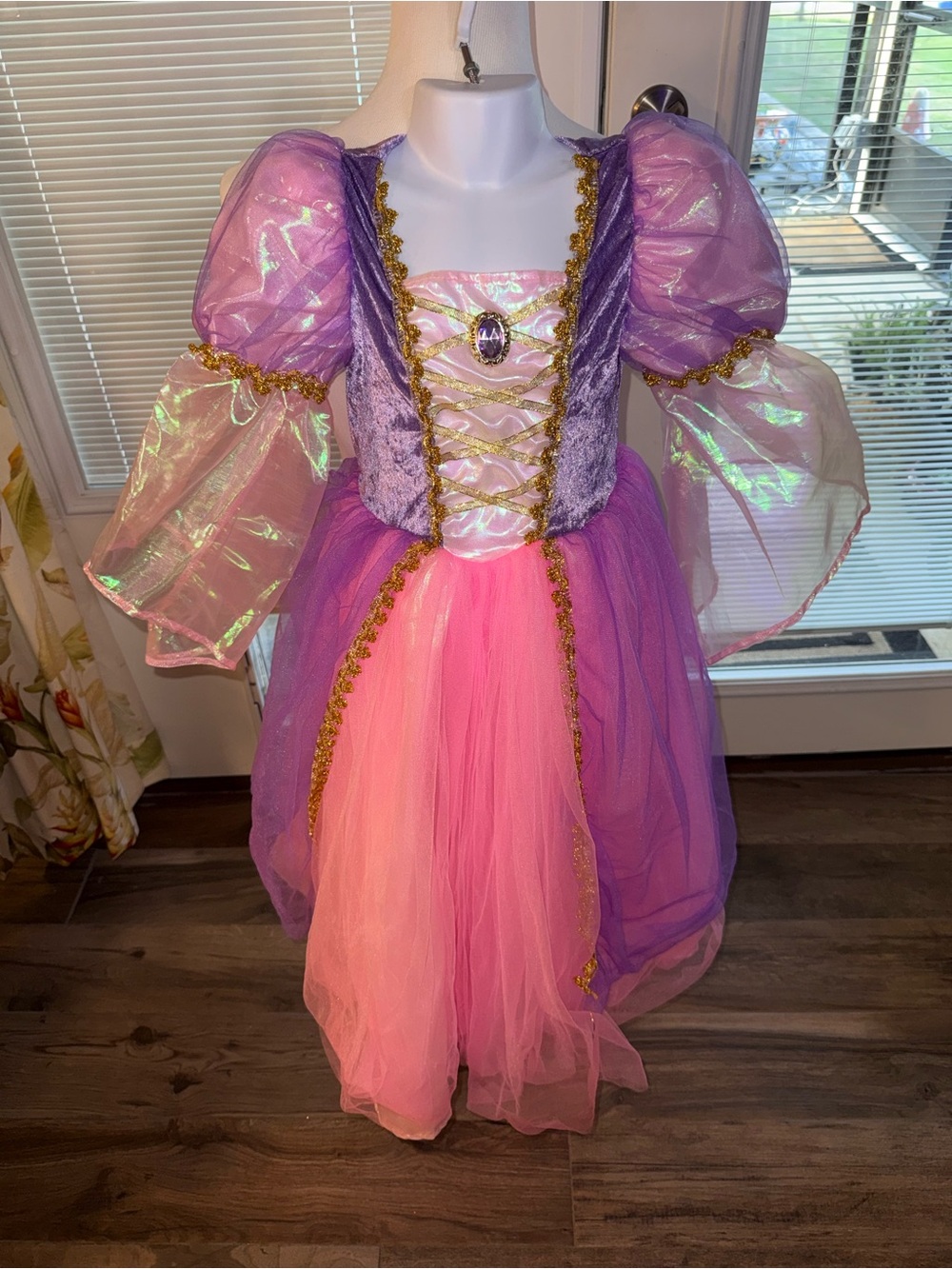 Kids Purple and Pink Princess Dress with Gold Trim